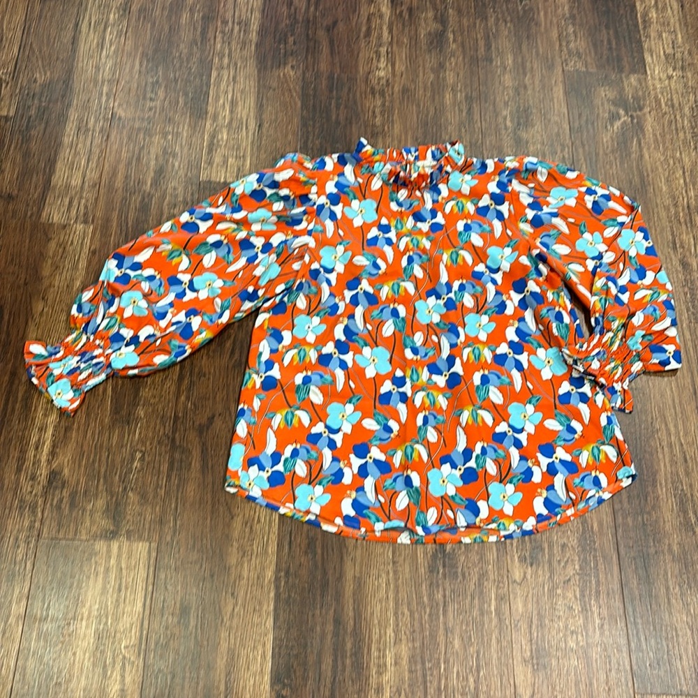 Jodifl Vibrant, Stunning Oversized Orange and Blue Floral Blouse - Size Large